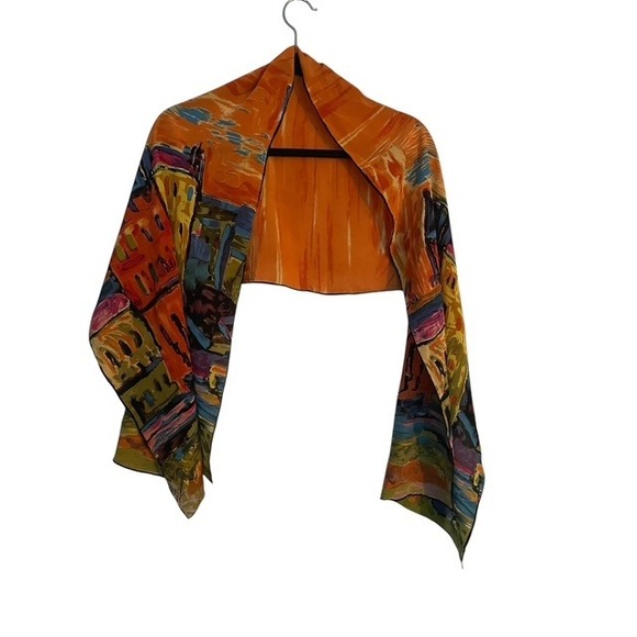 Abstract Art Scarf Vibrant Colors Lightweight Elegant Drape - Picture 3 of 3
